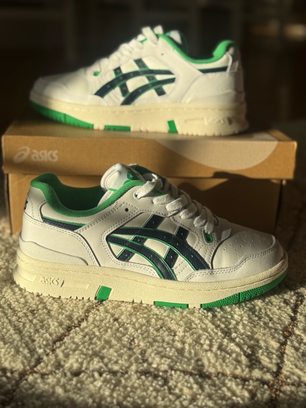 ASICS EX89 White French Blue Green Sneakers Size 5.5Y Womens 7 New Box